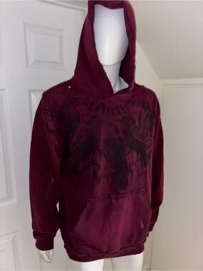 Affliction Men's Maroon Graphic Hoodie sz XL retail price $119
